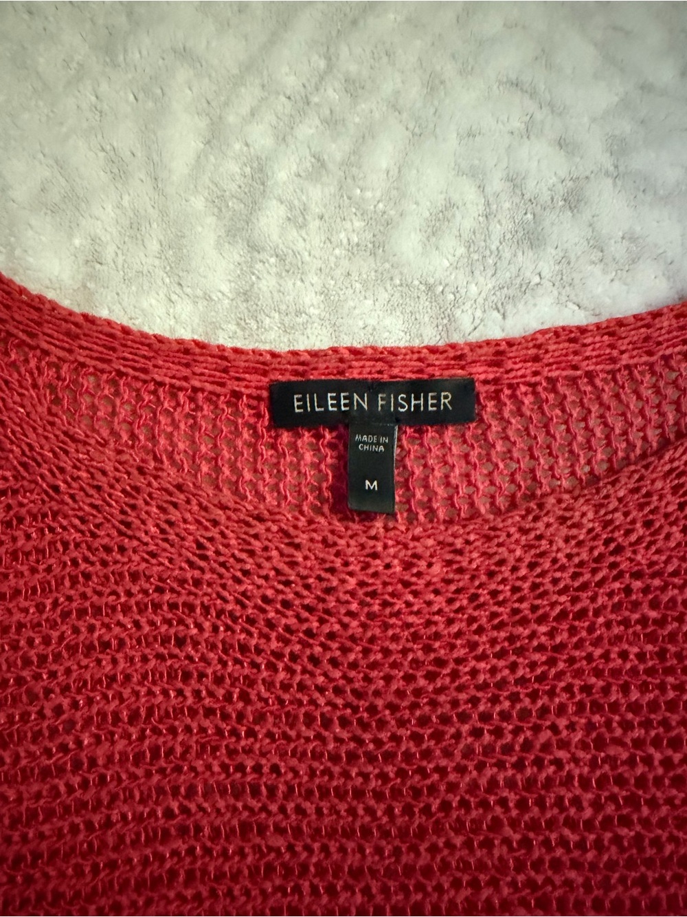 Eileen Fisher Coral-Red Lightweight Knit Scoop Neck Sweater 3/4 Sleeve - Picture 3 of 7